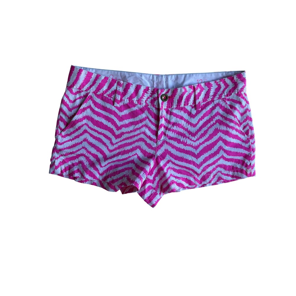 Lilly Pulitzer The Walsh Short Pink‎ White Chevron Ikat Print Womens 12 Peppy